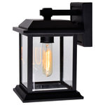 CWI Lighting - Blackbridge 1 Light Outdoor Black Wall Lantern - Add light and character to your home's exterior with the Blackbridge 1 Light Black Square Outdoor Wall Lantern. This weather-resistant light source features a traditional lantern-style shade made from transparent glass and metal. The clear glass panes allows you to have a glimpse of the tubular bulb this fixture requires. The black finish and simple silhouette of this fixture makes it compatible with any design scheme.  Feel confident with your purchase and rest assured. This fixture comes with a one year warranty against manufacturers defects to give you peace of mind that your product will be in perfect condition.