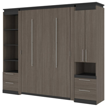 Atlin Designs 98" Modern Wood Full Murphy Bed and Storage with Drawers in Gray
