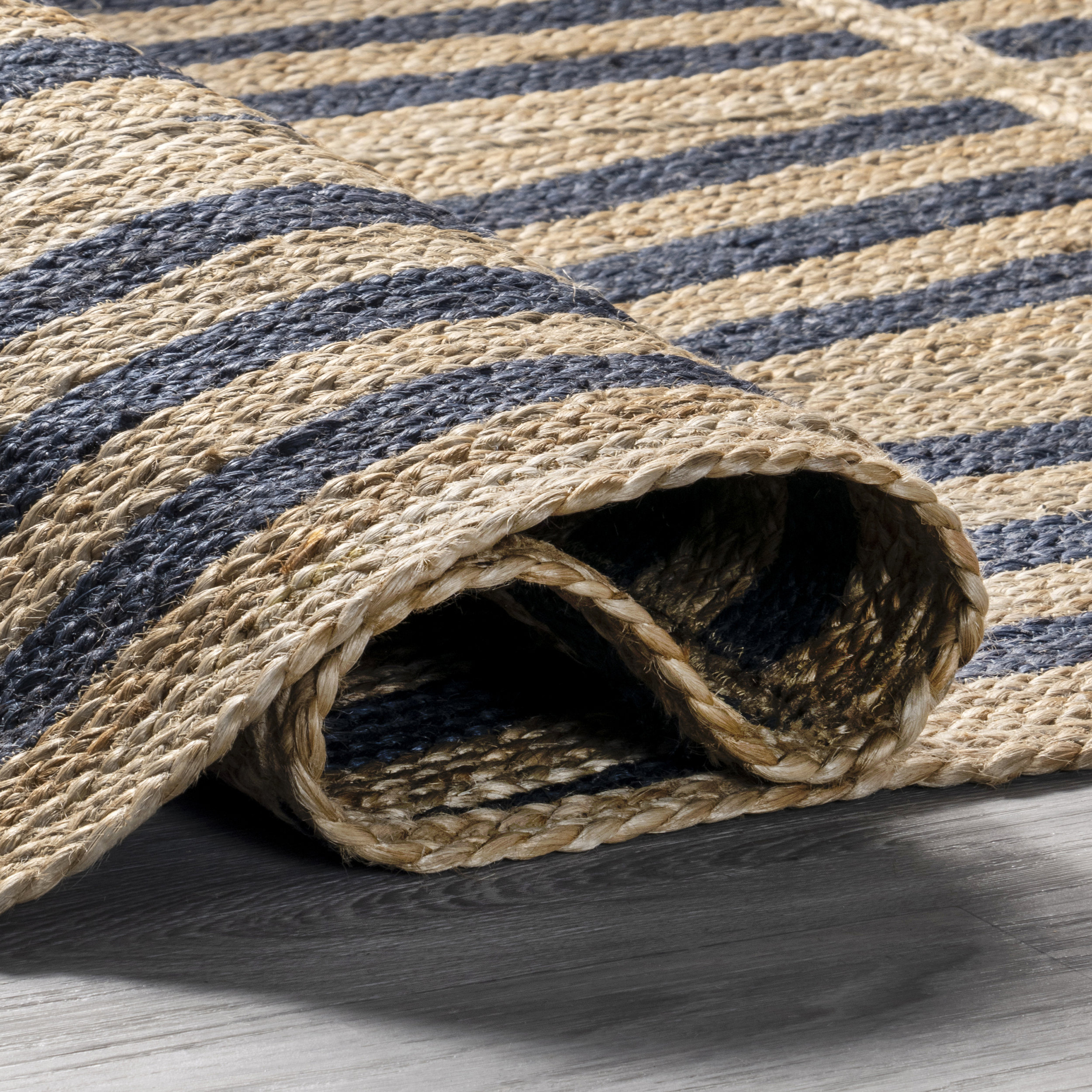 Nuloom Nalle Tilted Stripes Jute Rug, Blue, 8' x 10' - Beach Style ...