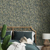 Feather Like Textured Abstract Non Woven Wallpaper, Teal Gold, Double Roll