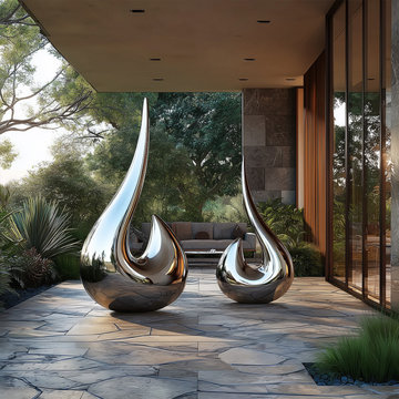 Custom Polished Stainless Steel 'Fluid Grace' Teardrop Sculptures