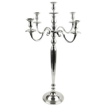 5 Arm Candelabra Candle Holder, Polished Aluminum, Large