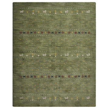 Hand Knotted Loom Wool Area Rug Contemporary Green