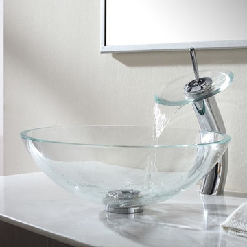 Waterfall Faucet and Glass Vessel Sink