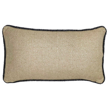Leora Wool Blend Woven 14x24 Throw Kidney Pillow, Natural Beige