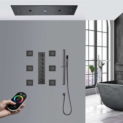 Remote Controlled Led Musical Shower System, Matte Black B - Remote Control Ligh - Showerheads And Body Sprays