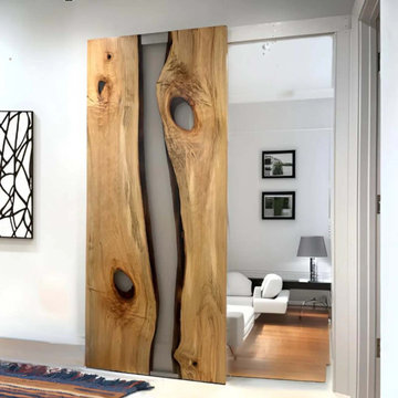 Handcrafted Wood River Door: Clear Epoxy Resin, Elegant Interiors