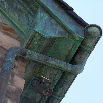 Patina copper gutter work