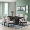 7 Piece Dining Set, Cappuccino Wood and Silver Fabric, Table and 6 Chairs