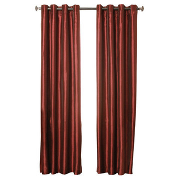 Dupioni Faux Silk Blackout Curtains, Pair, Burgundy, 95"