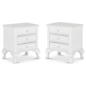 Home Square 2 Piece Wood Nightstand Set with 3 Drawer in White