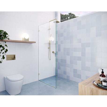 78"x30.5" Frameless Shower Door Single Fixed Panel, Polished Brass