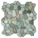 CNK Tile - Sea Green Pebble Tile - Each pebble is carefully selected and hand-sorted according to color, size and shape in order to ensure the highest quality pebble tile available. The stones are attached to a sturdy mesh backing using non-toxic, environmentally safe glue. Because of the unique pattern in which our tile is created they fit together seamlessly when installed so you can't tell where one tile ends and the next begins!