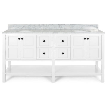 Anna Contemporary 72" Wood Double Sink Bathroom Vanity With Marble Counter Top,