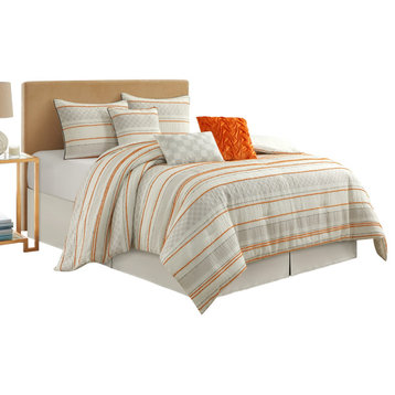 Klava 7 Piece Comforter Set, White/Orange, California King