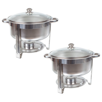 2 Round 7.5 QT Chafing Dish Buffet Set Water Pan, Food Pan, Fuel Holder, Stand
