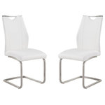Armen Living - Bravo Side Chairs, White and Stainless Steel, Set of 2 - Serve a side of style for dinner with the Bravo Dining Chairs, with their clean, contemporary vibe. Defined by open silhouettes, each chair boasts a minimalistic stainless steel frame with a brushed finish and white faux leather upholstery. Blending simplicity, comfort and luxury with smooth profiles and surfaces, this set of two chairs is guaranteed to leave a lasting impression.