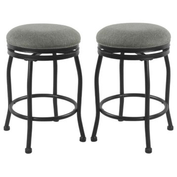 Home Square 24" Metal and Fabric Swivel Counter Stool in Charcoal - Set of 2