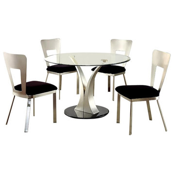 Furniture of America Lopez 5-Piece Oval Stainless Steel Dining Set in Silver