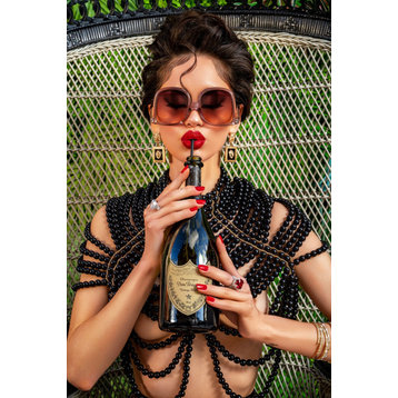 Woman Sipping Champagne Photographic Art, Andrew Martin Always Dom Per, Medium