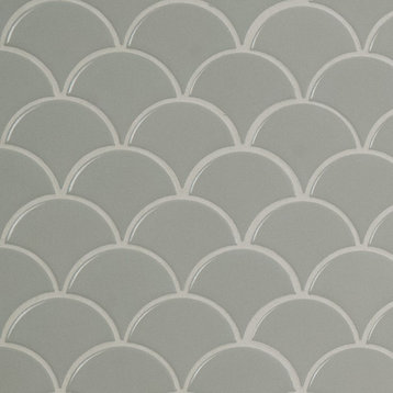 Domino Gray Glossy Fish Scale Porcelain Mosaic 6mm Tile, Sample