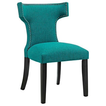 Curve Upholstered Fabric Dining Chair, Teal