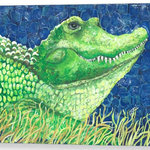 My Island - Alligator Canvas Art, 16"x20" - Alligator canvas is gallery wrapped canvas with requires no framing. The alligator is quite whimsical in shades of yellow, blue and green.  You'll love it in a kitchen, living room, kids room or even a bathroom.  Reproduction Of Original By My Island Artist, Gerri Hyman.