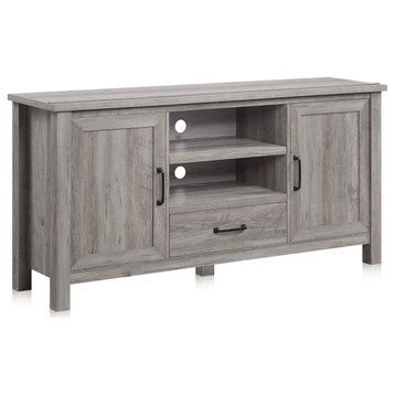 60 Inch Farmhouse TV Stand or Entertainment Center, Gray Wash