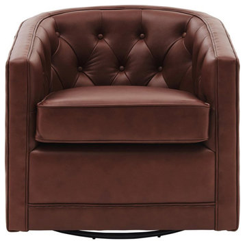 New Pacific Direct Walsh 19" Top Grain Leather Swivel Chair in Garrett Brown