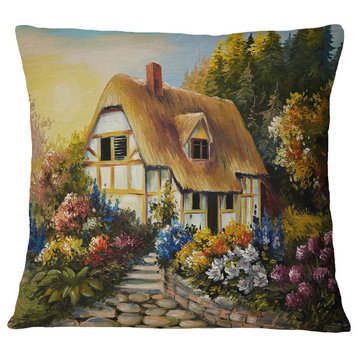 Fairy House Oil Painting Landscape Painting Throw Pillow, 16"x16"