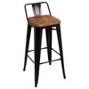 Highland Commercial Grade Low Back Barstool with Pine Wood Seat, Frosted Black