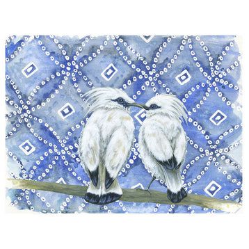 "Shibori and Birds, Honeymooners" Stretched Canvas Art by Karin Grow, 14"x10"