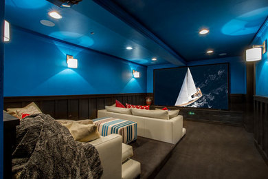 Photo of a contemporary home theatre in Salt Lake City.