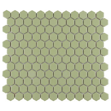 Metro 1" Hex Glossy Olive Porcelain Floor and Wall Tile