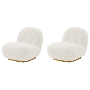 Modern Edina Boucle Accent Chair, White, Set of 2