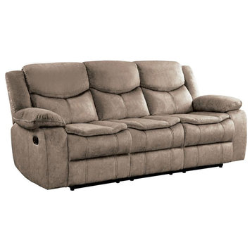 Pemberly Row 20.5" Traditional Microfiber Double Glider Reclining Sofa in Brown