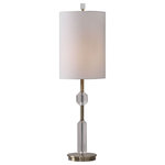Uttermost - Uttermost Margo 33" Tall Cut Crystal Buffet Lamp - This Elegant Piece Showcases A Slender Profile Featuring Polished Cut Crystal Details, Paired With Plated Antique Brass Accents. A Round Hardback Drum Shade In White Linen Fabric Completes This Sophisticated Design.