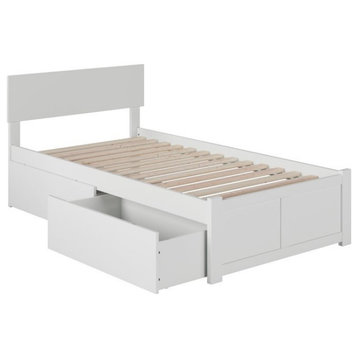 AFI Orlando TwinXL Solid Wood Bed and Footboard with Storage Drawers in White