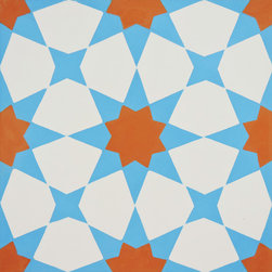 Moroccan Mosaic and Tile House - Medina Handmade Cement Tile, Orange/Blue, Sample - Wall And Floor Tile
