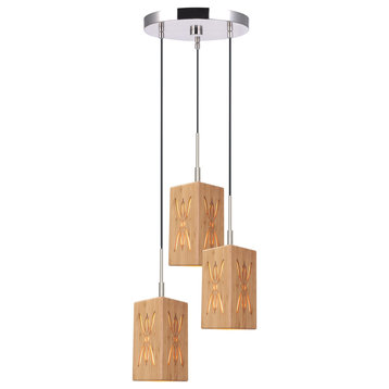 Light House Bamboo Shade Mini Pendant, Serymmetry, Small, Satin Nickel, 3-Light