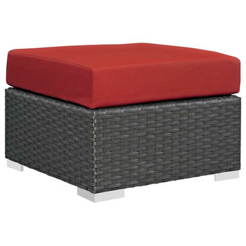 Modern Outdoor Lounge Chair Ottoman, Sunbrella Rattan Wicker, Red