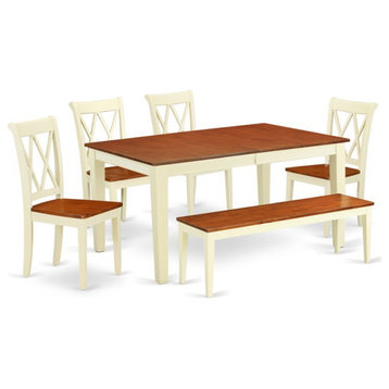 East West Furniture Nicoli 6-piece Wood Dining Table Set in Buttermilk/Cherry
