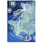 Liora Manne - Capri Jelly Fish Indoor/Outdoor Rug, 2'x3' - This hand-hooked area rug features a vibrant abstract underwater design featuring blue hues in navy, blue and aqua with white accents. Jellyfish and sand dollars gently swim through the current in this beautifully soothing design that will effortlessly compliment any space inside or outside your home.  Made in China from a polyester acrylic blend, the Capri Collection is hand tufted to create bright multi-toned detailed designs with a high-quality finish. The material is flatwoven, weather resistant and treated for added fade resistant making this the perfect rug for indoor or outdoor placement. This soft, durable piece is ideal for your patio, sunroom and those high traffic areas such as your entryway, kitchen, dining room and living room. A fresh take on nautical style, these area rugs range in style from coastal to tropical motifs that beautifully accent your home decor. Limiting exposure to rain, moisture and direct sun will prolong rug life.