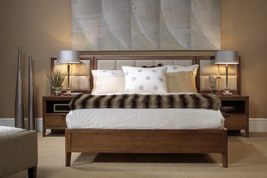 Bedroom - large traditional master carpeted and beige floor bedroom idea in Boston with brown walls and no fireplace