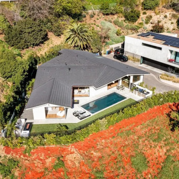 Hollywood Hills Aerial View of Modern Home and Pool Layout