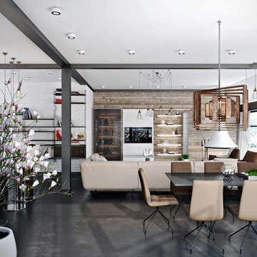 Living room, Dining room, Kitchen. Creative Design with the Spring accents