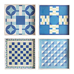 BLUE FOLK ART GAME BOARDS - FOUR - Artwork