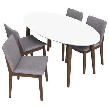 Karly Mid Century Modern Solid Wood Walnut 5 Piece Dining Room Set