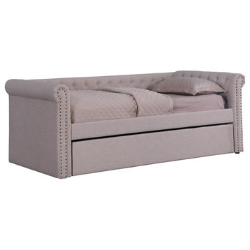 Tufted Daybed with Trundle, Beige