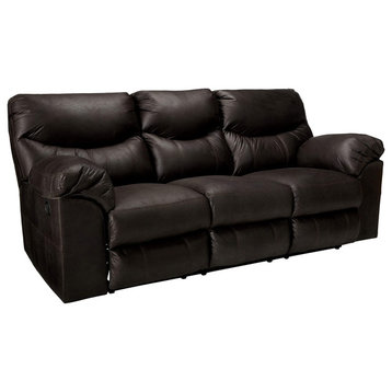 Modern Reclining Sofa, Manual Design With Oversized PU Leather Seat, Dark Brown